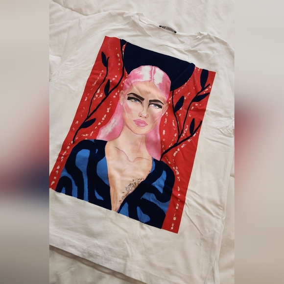 Zara oversized white print tee Size M - Picture 4 of 7